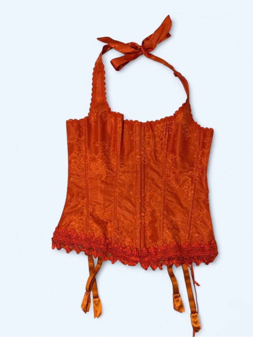 Frederick's of Hollywood Burnt Orange Lace Halter Corset lace up
